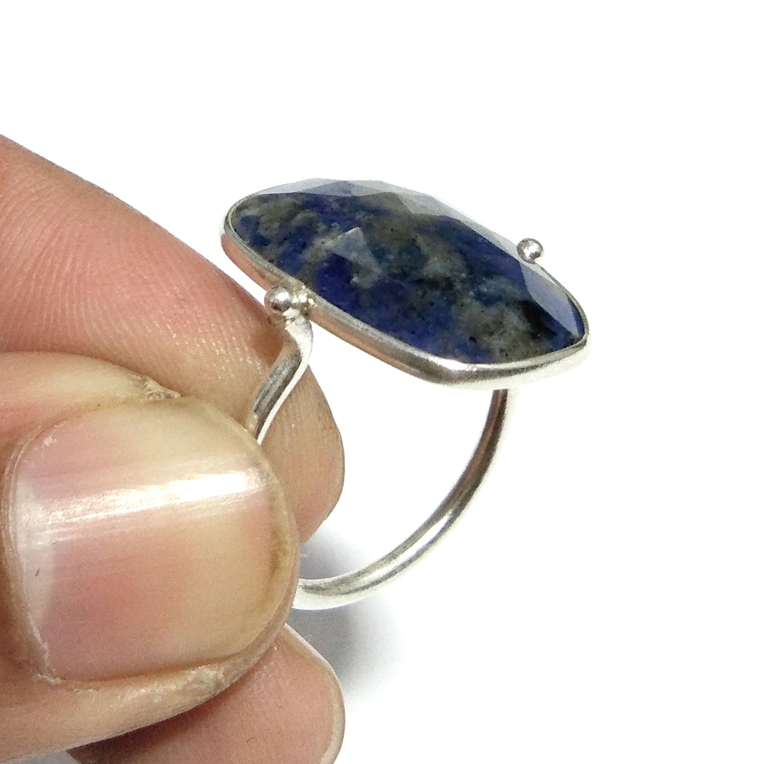 Blue Spot Jasper Checker Cut Stone Ring, 925 Solid Starling Silver Ring, Gemstone Size 16x21 mm Natural Blue Spot Jasper Stone Gift Ring